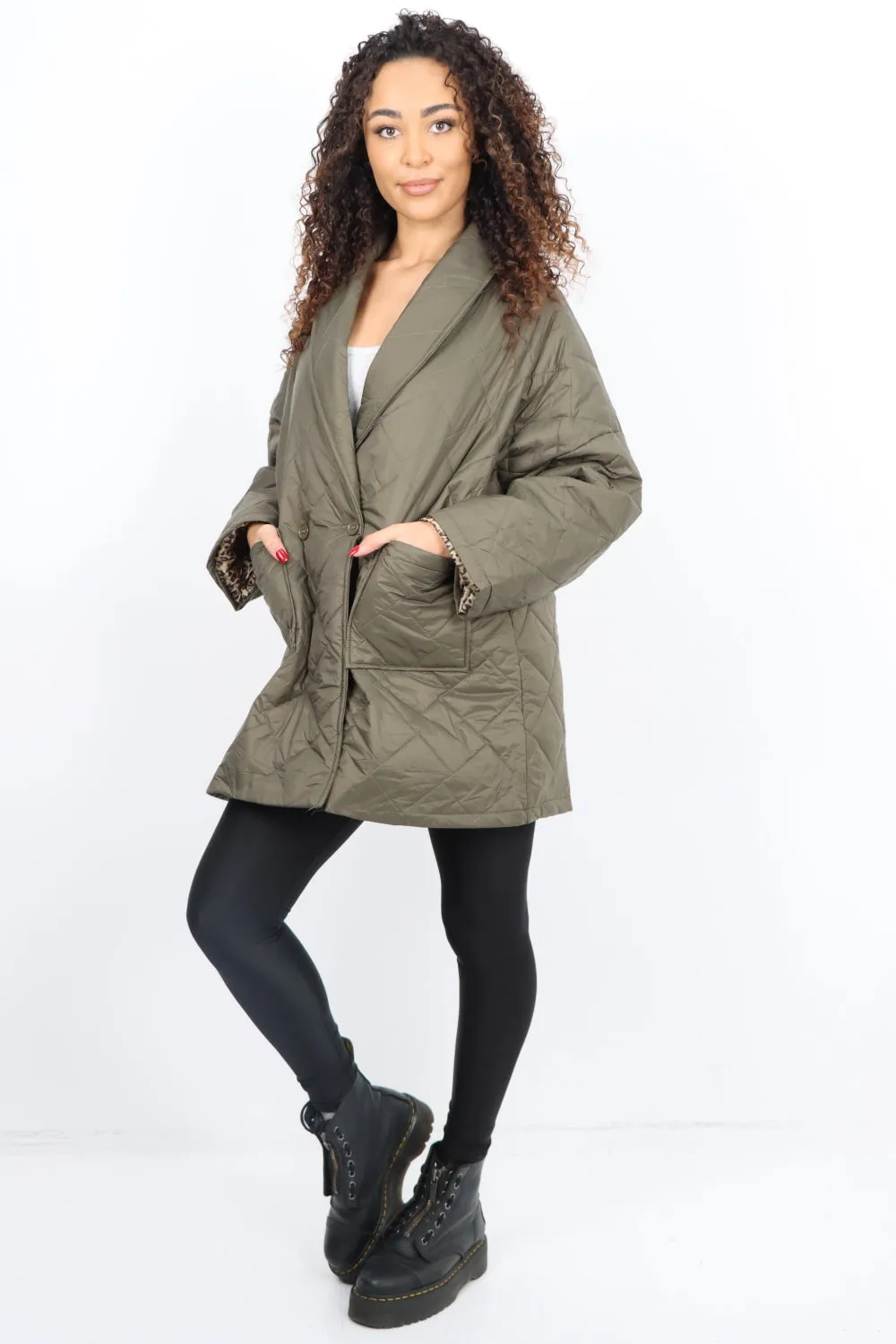 Italian Leopard Lined Quilted Padded Front Pockets  Jacket