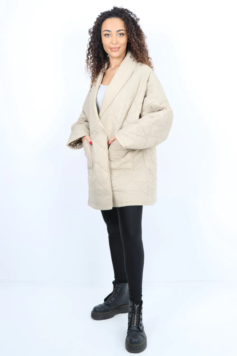 Italian Leopard Lined Quilted Padded Front Pockets  Jacket