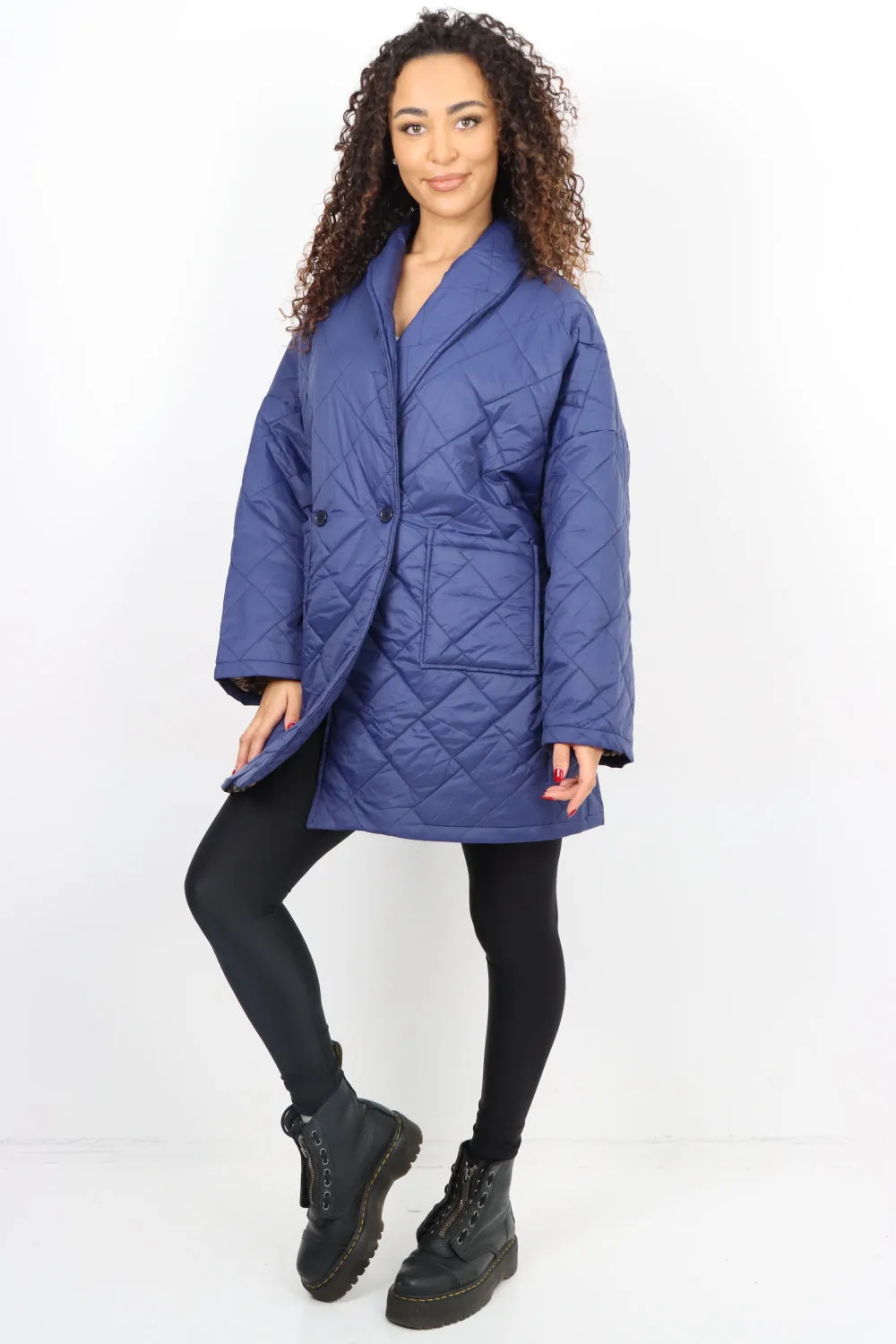Italian Leopard Lined Quilted Padded Front Pockets  Jacket