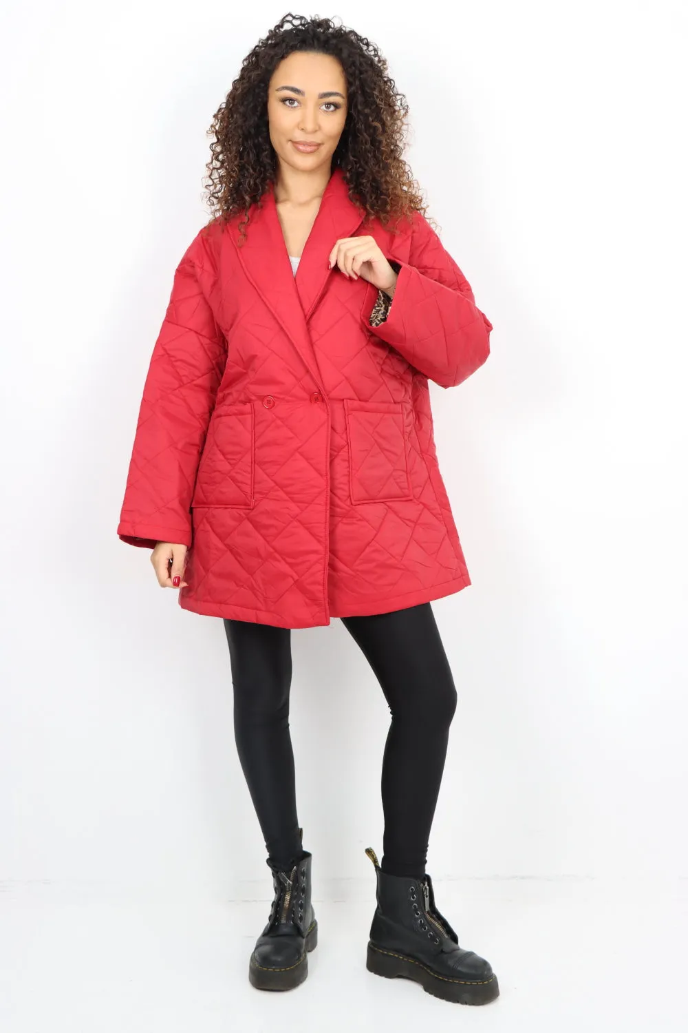 Italian Leopard Lined Quilted Padded Front Pockets  Jacket