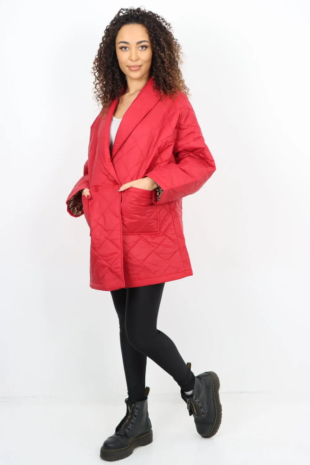 Italian Leopard Lined Quilted Padded Front Pockets  Jacket