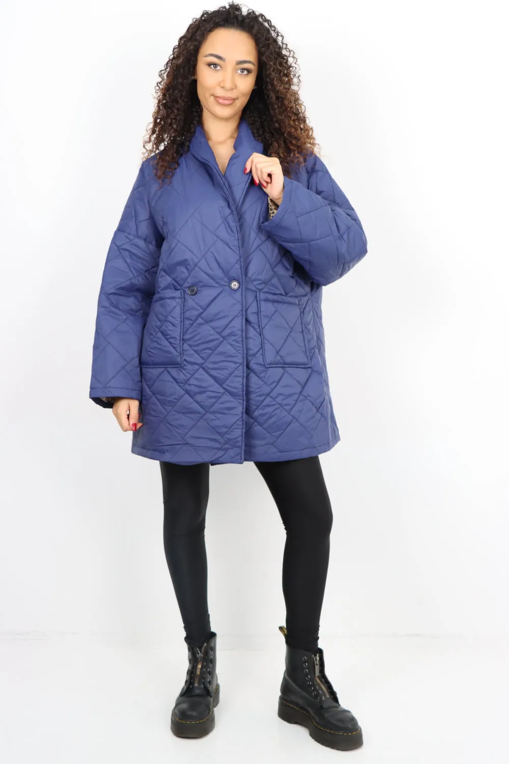 Italian Leopard Lined Quilted Padded Front Pockets  Jacket