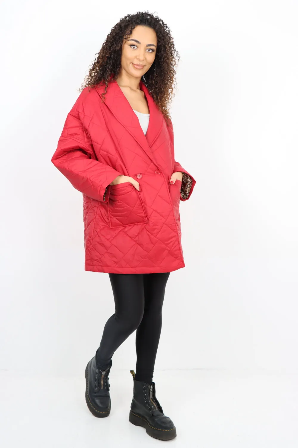 Italian Leopard Lined Quilted Padded Front Pockets  Jacket