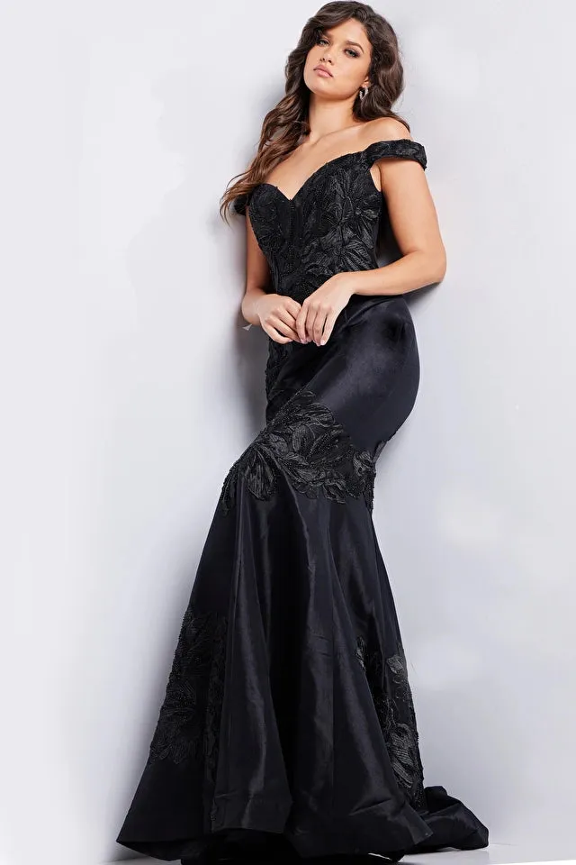 JOVANI - 23928 - Black Floral Mermaid Evening Dress