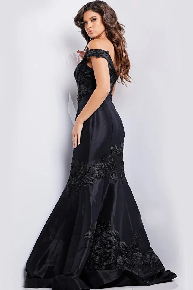 JOVANI - 23928 - Black Floral Mermaid Evening Dress