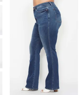Judy Blue Curvy Dark Denim High Waisted Short Inseam Bootcut Jeans Tummy Control