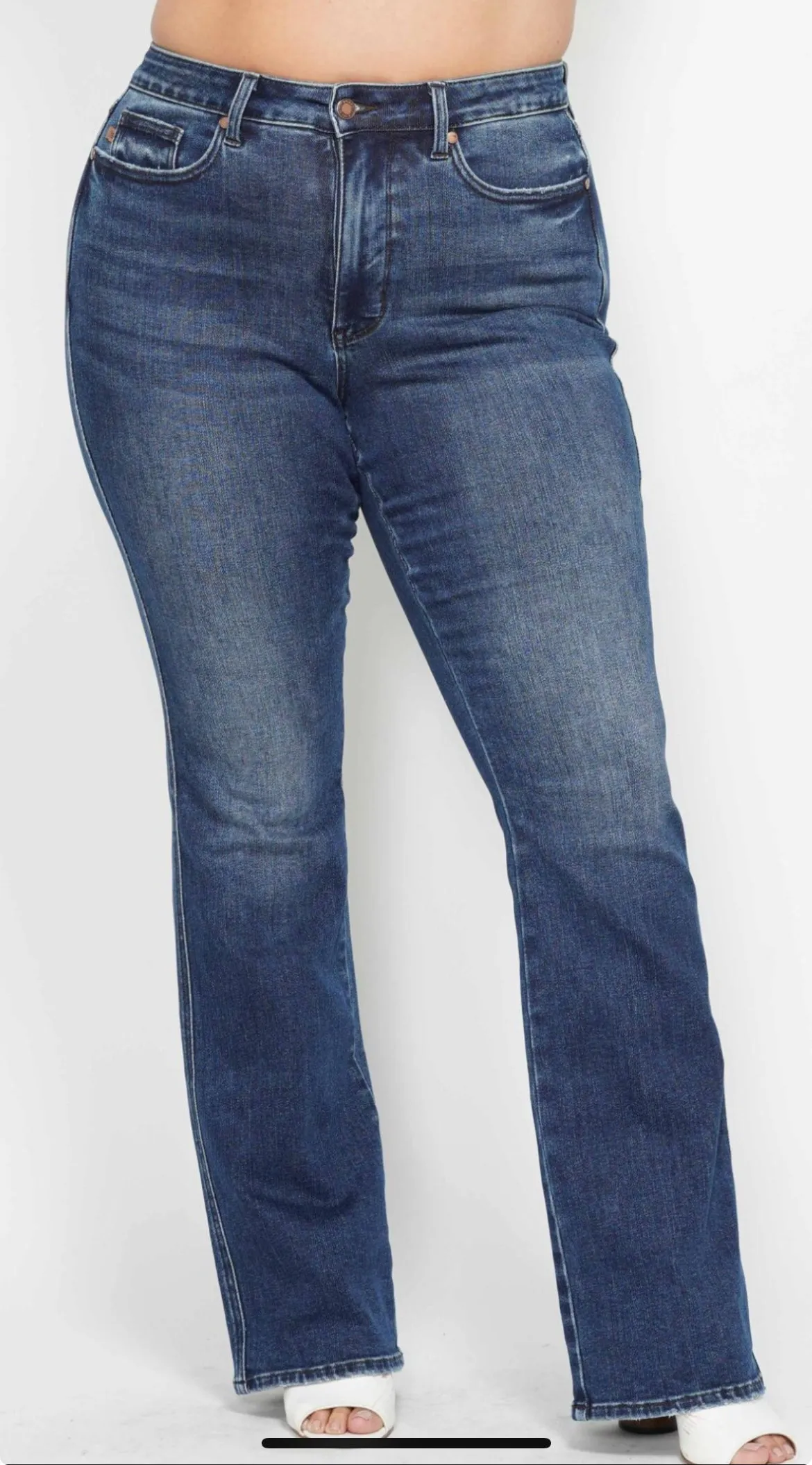 Judy Blue Curvy Dark Denim High Waisted Short Inseam Bootcut Jeans Tummy Control