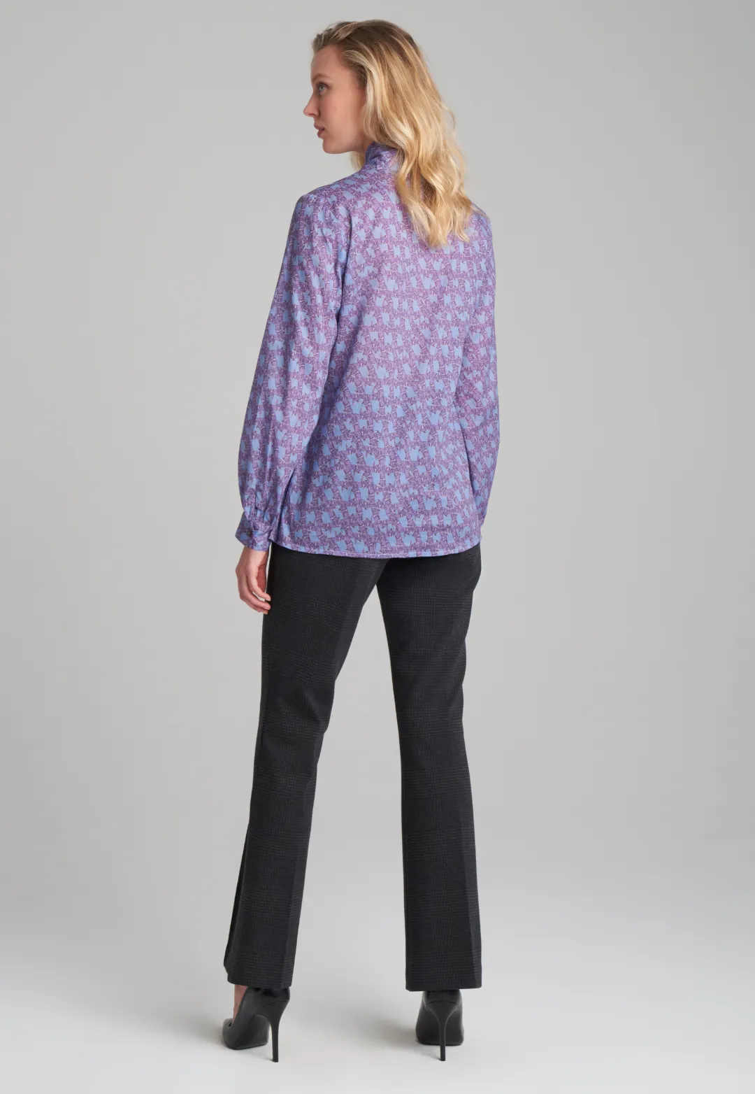 Kimi Cotton Bow Blouse in Sapphire Dancing Birds