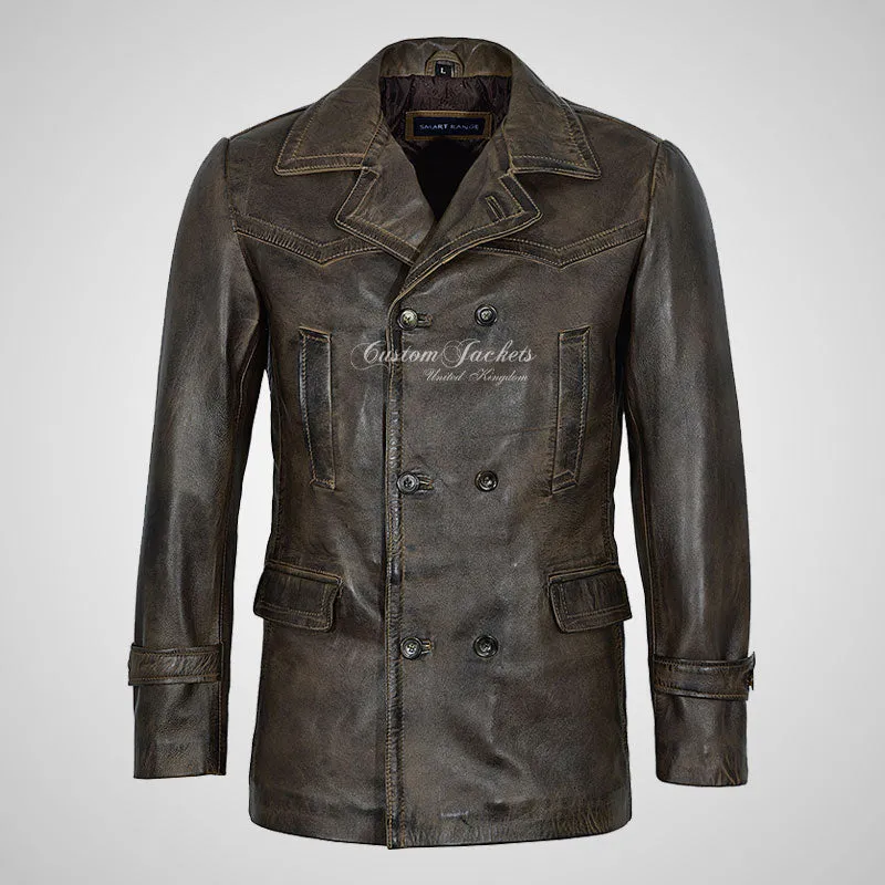 KRIEGSMARINE Mens Leather Pea Coat Soft German Military Leather Jacket