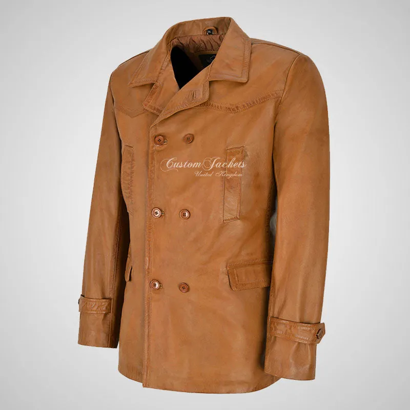 KRIEGSMARINE Mens Leather Pea Coat Soft German Military Leather Jacket