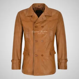 KRIEGSMARINE Mens Leather Pea Coat Soft German Military Leather Jacket