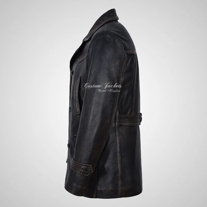 KRIEGSMARINE Mens Leather Pea Coat Soft German Military Leather Jacket