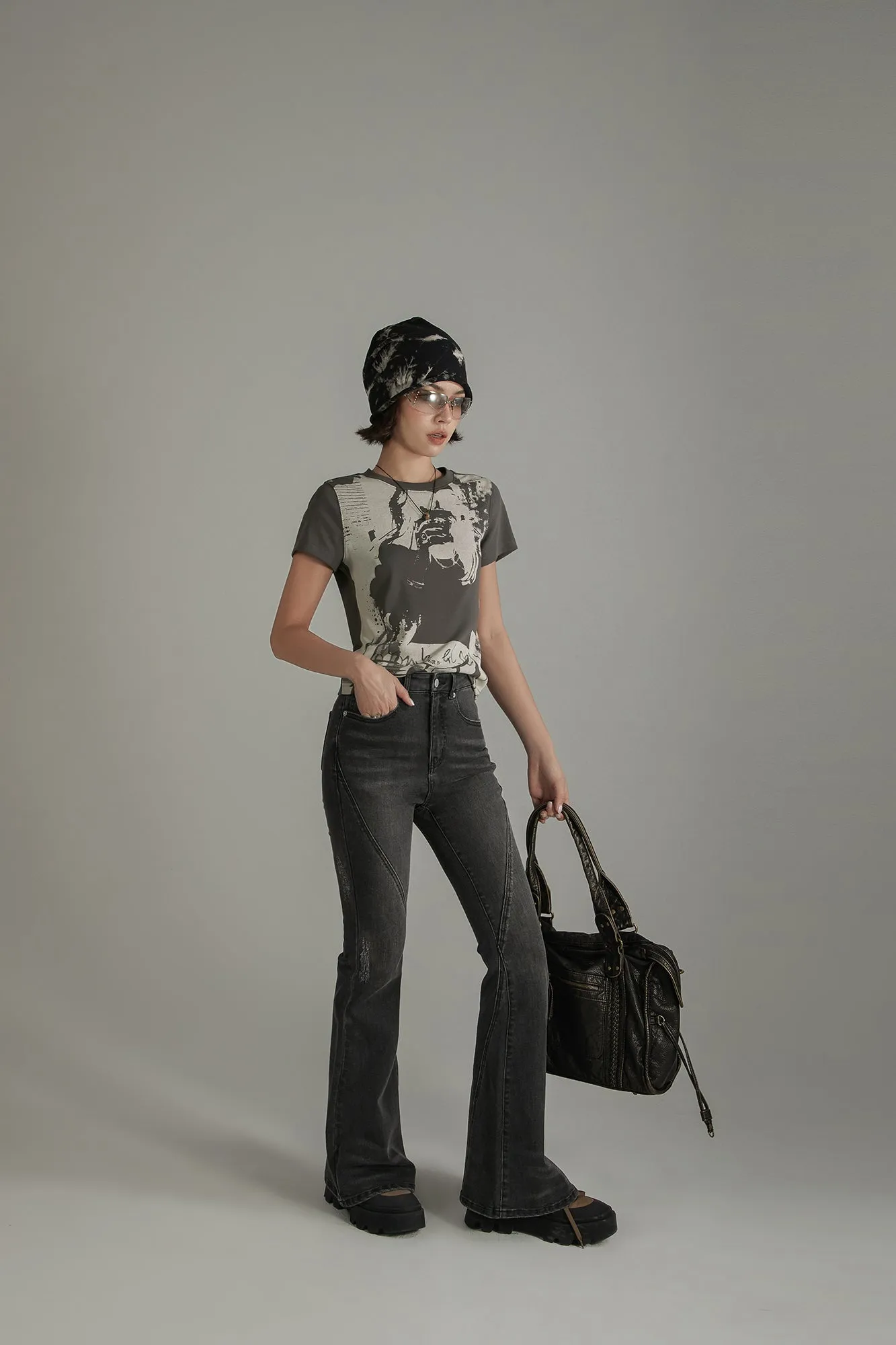 Lightly Distressed Slim Bootcut Denim Jeans