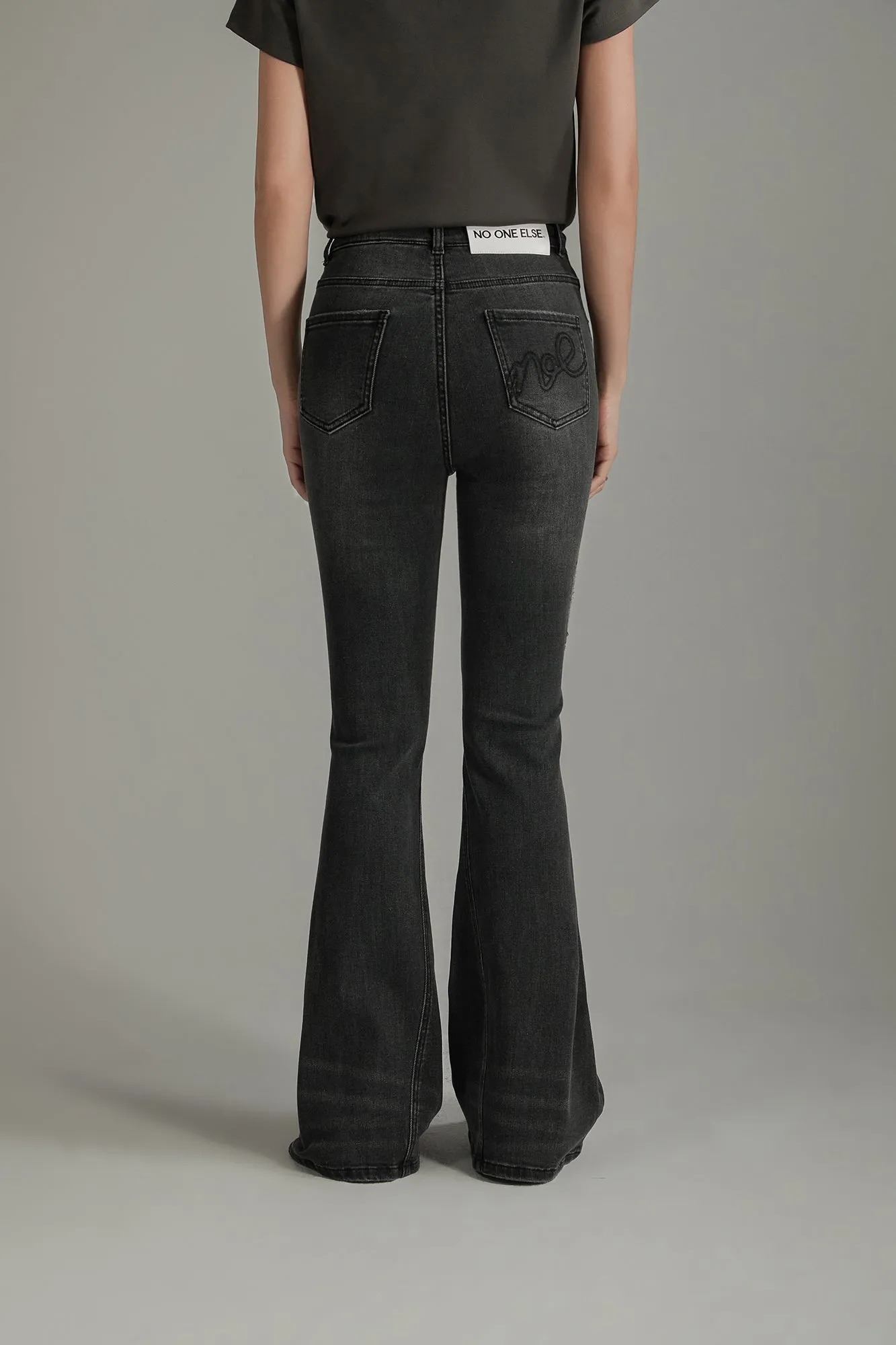 Lightly Distressed Slim Bootcut Denim Jeans