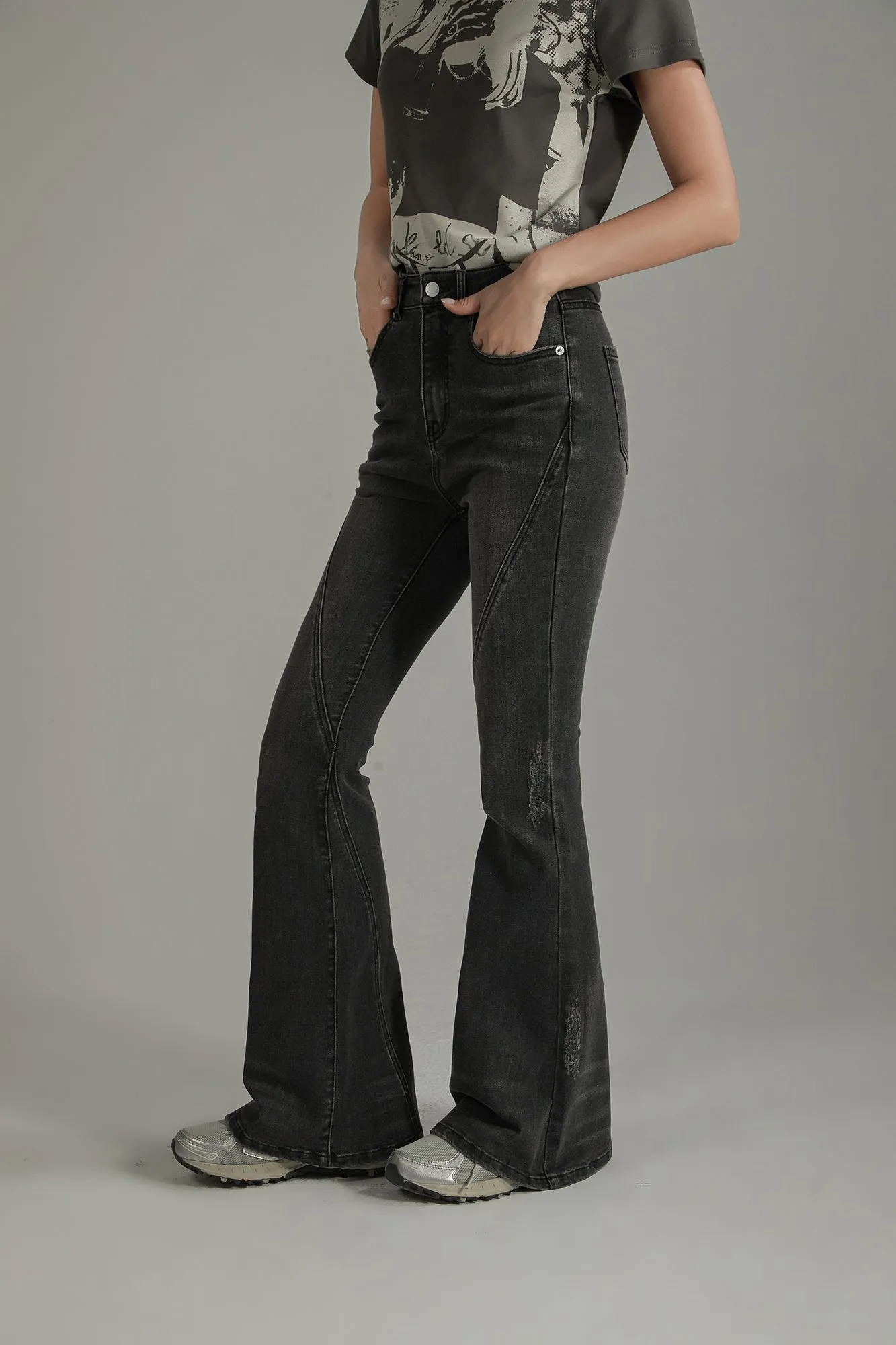 Lightly Distressed Slim Bootcut Denim Jeans
