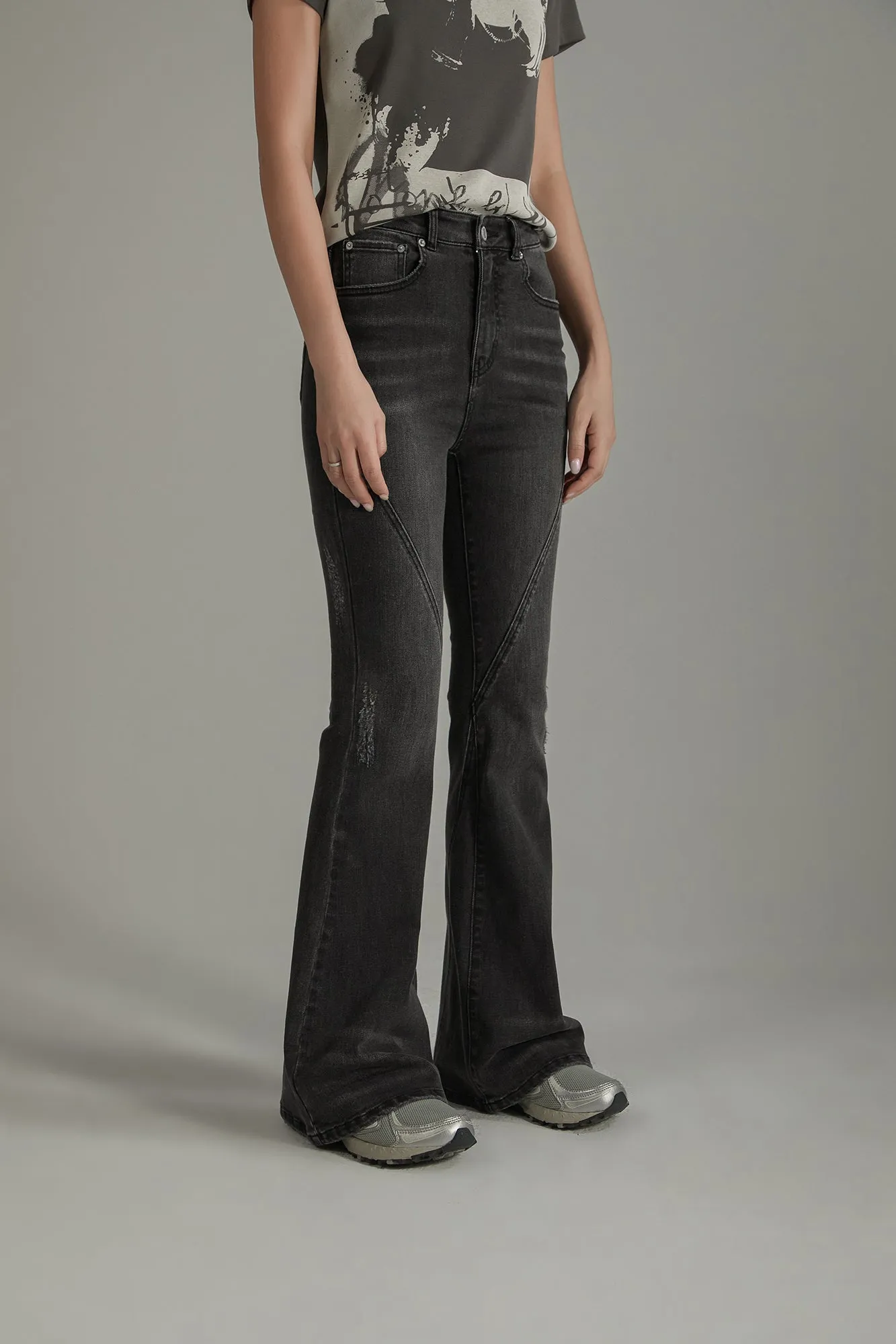 Lightly Distressed Slim Bootcut Denim Jeans