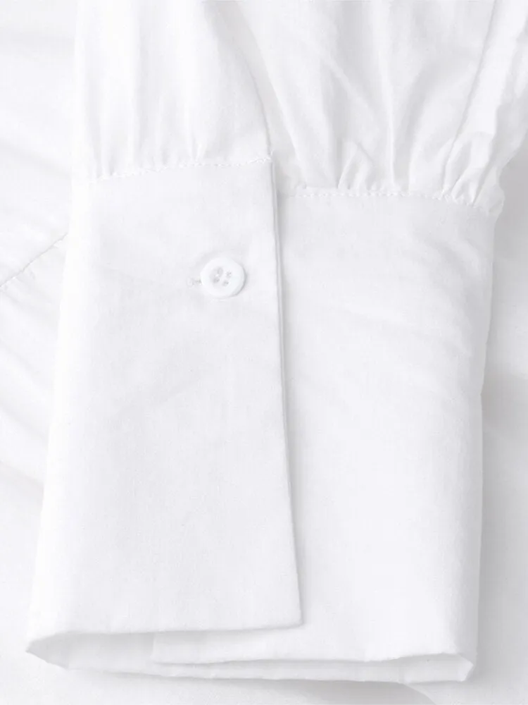 Long Sleeve V-neck Solid Color Loose Pleated Casual Shirt Dress