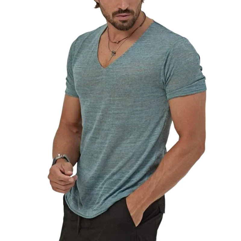 Men's Classic Casual V-Neck Slim Fit Bamboo Cotton Short Sleeve T-Shirt 65750604K
