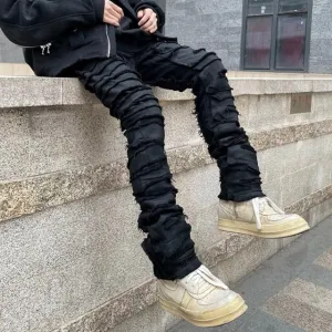 Men's Frayed Destruction Waxed Jeans