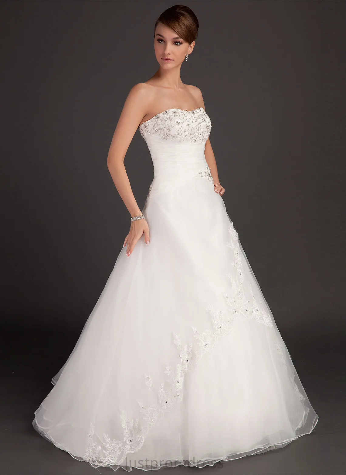 Mina Beading Ruffle With Organza Floor-Length Ball-Gown/Princess Wedding Dresses Sweetheart Lace Wedding Dress Satin