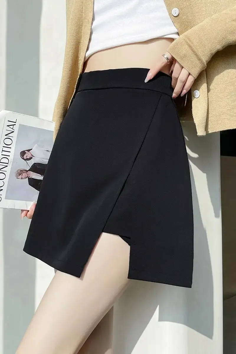 MQTIME   -  Irregular split black half skirt for women, A-line skirt, spring/summer 2024 new high waisted and hip wrapped skirt, two sizes