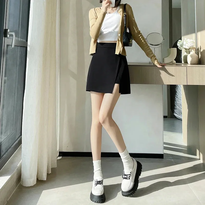 MQTIME   -  Irregular split black half skirt for women, A-line skirt, spring/summer 2024 new high waisted and hip wrapped skirt, two sizes