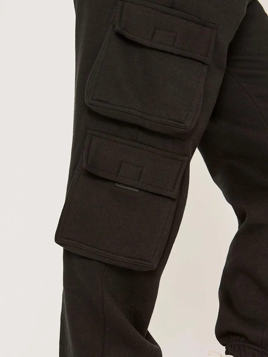 Nabeel Fleeced Crop Top & Cargo Jogger Co-ord In Black