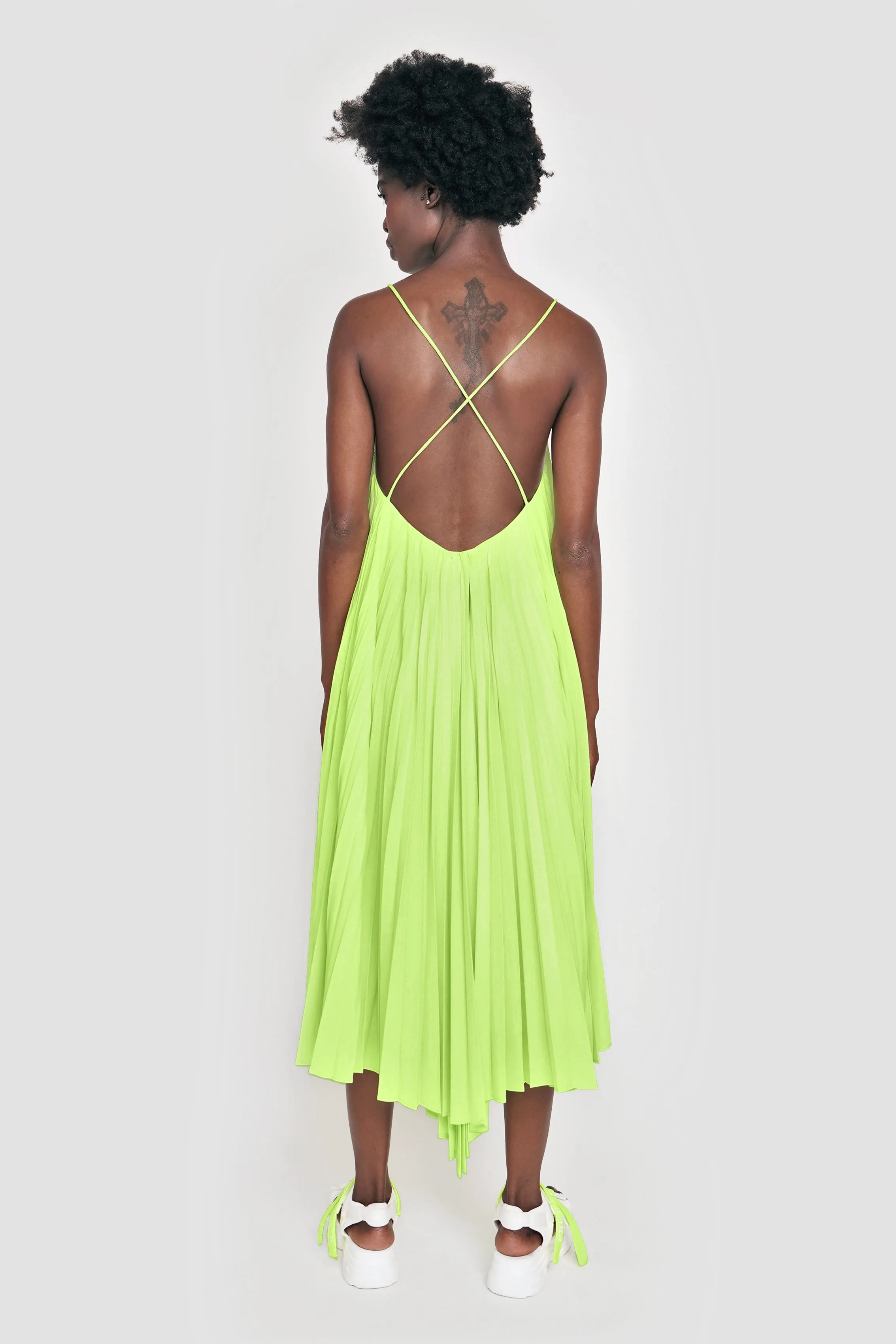 OPEN BACK PLEATED MIDI DRESS