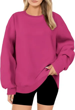 Oversized Sweatshirt for Women, Crewneck Sweatshirts Women Pullover Long Sleeves, Pullover Sweaters Casual Comfy Fall Fashion Clothes 2024, Womens Sweatshirts Trendy Fashion(Pink,S)