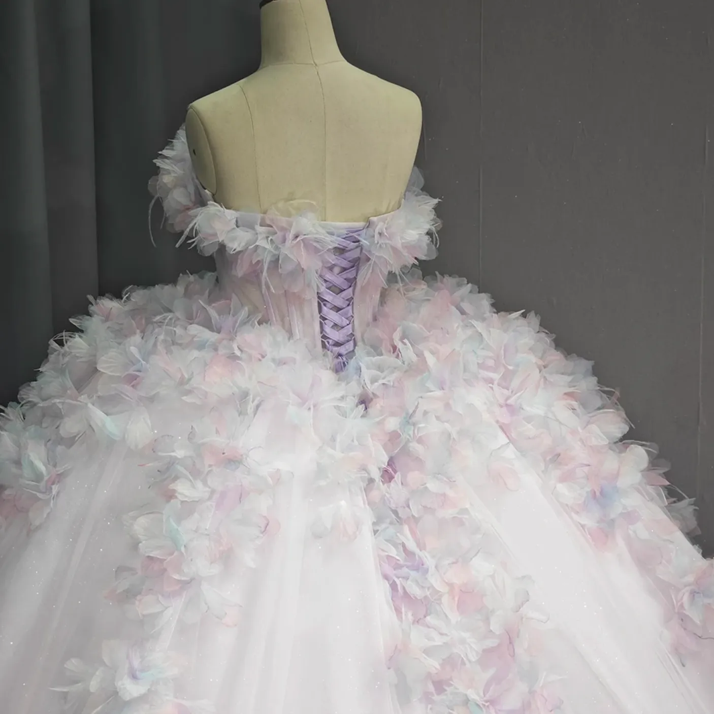 Pink Lace Quinceanera Ball Gown Strapless Dress