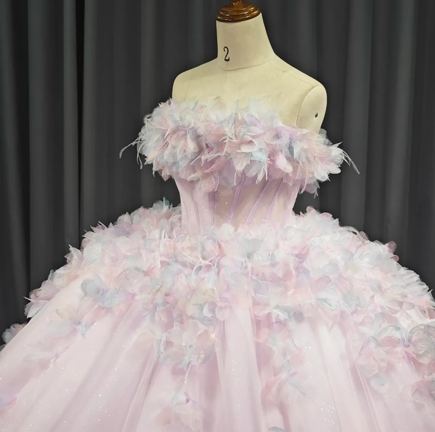 Pink Lace Quinceanera Ball Gown Strapless Dress