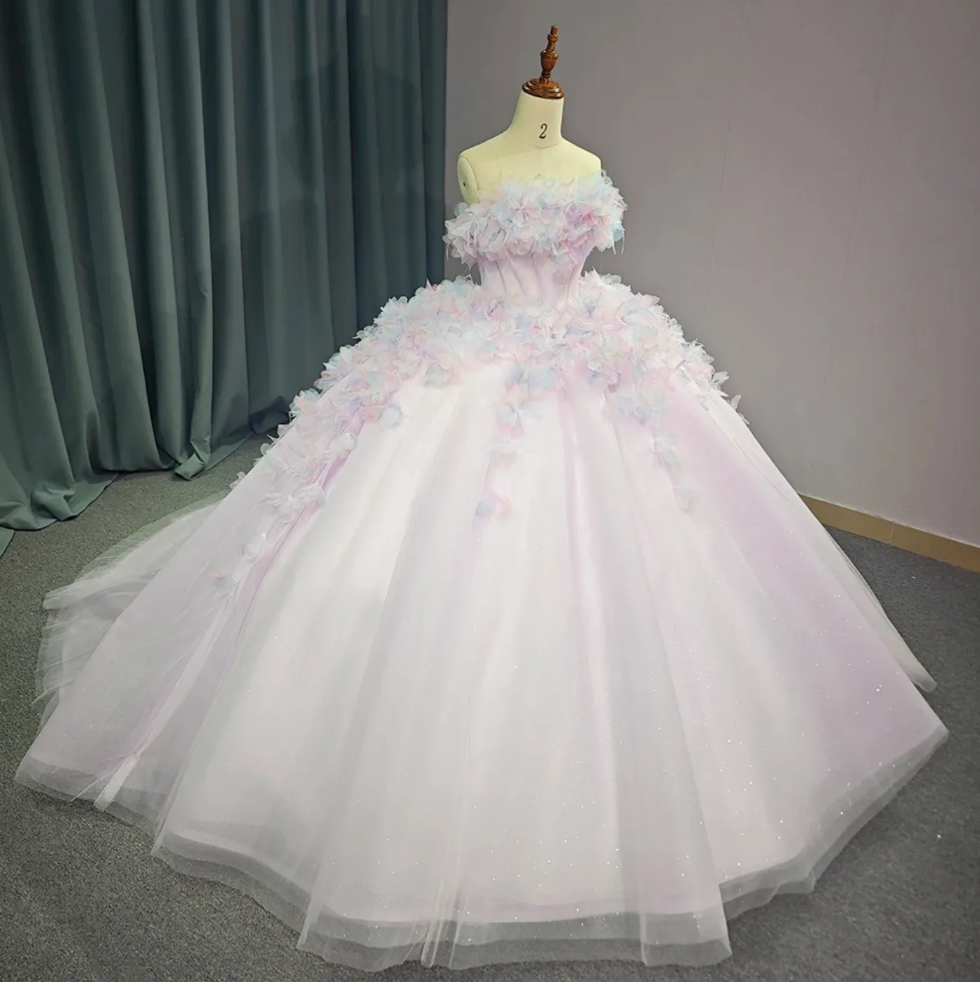 Pink Lace Quinceanera Ball Gown Strapless Dress