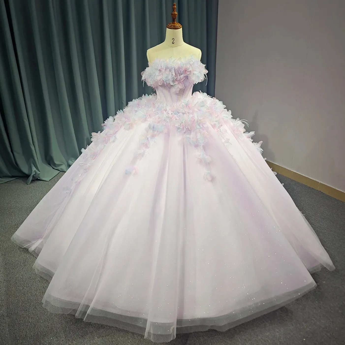 Pink Lace Quinceanera Ball Gown Strapless Dress