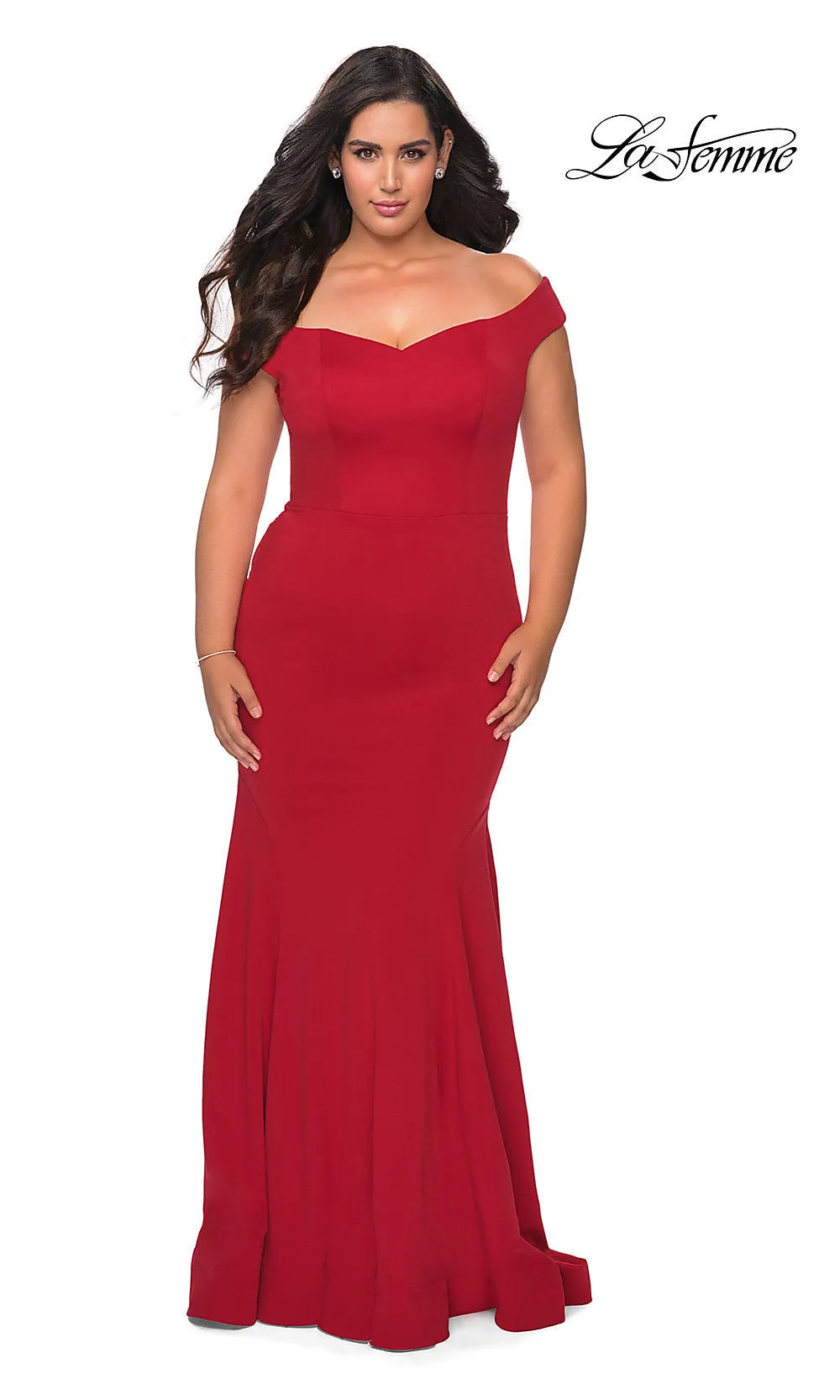 Plus-Size La Femme Off-the-Shoulder Formal Dress