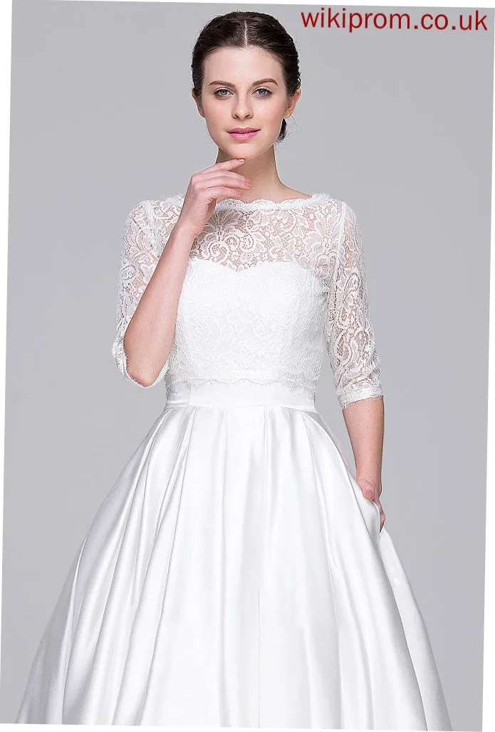 Pockets Geraldine Wedding Dresses Sweetheart Ball-Gown/Princess Wedding Dress With Satin Tea-Length