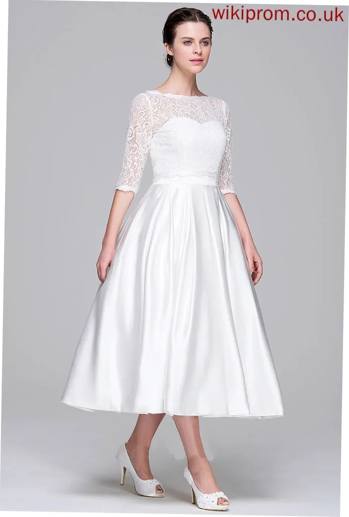 Pockets Geraldine Wedding Dresses Sweetheart Ball-Gown/Princess Wedding Dress With Satin Tea-Length