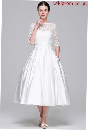 Pockets Geraldine Wedding Dresses Sweetheart Ball-Gown/Princess Wedding Dress With Satin Tea-Length