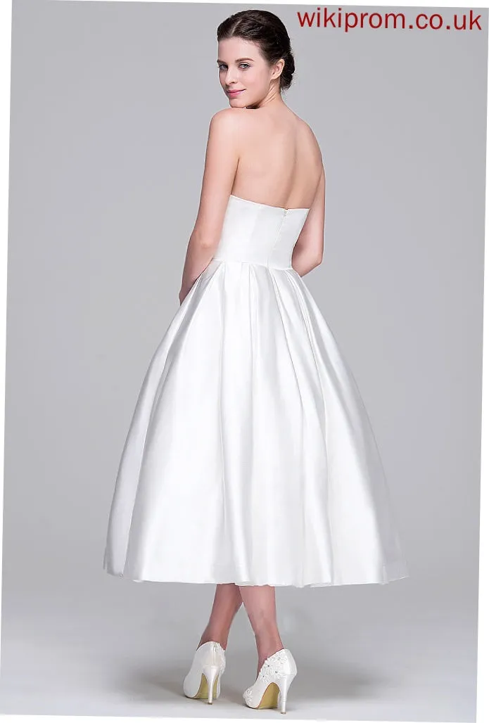 Pockets Geraldine Wedding Dresses Sweetheart Ball-Gown/Princess Wedding Dress With Satin Tea-Length