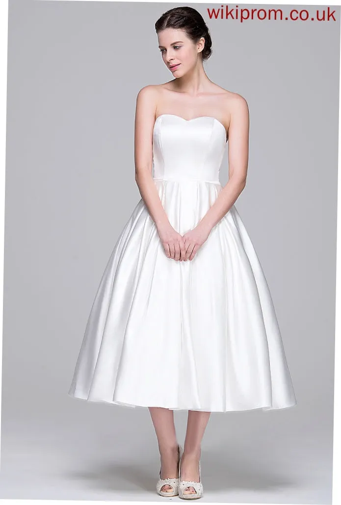 Pockets Geraldine Wedding Dresses Sweetheart Ball-Gown/Princess Wedding Dress With Satin Tea-Length