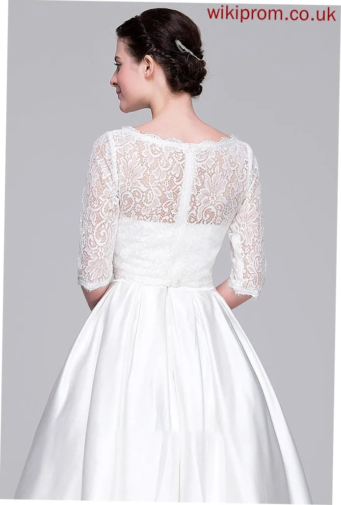 Pockets Geraldine Wedding Dresses Sweetheart Ball-Gown/Princess Wedding Dress With Satin Tea-Length
