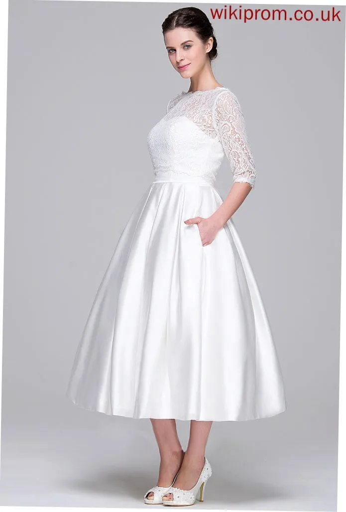 Pockets Geraldine Wedding Dresses Sweetheart Ball-Gown/Princess Wedding Dress With Satin Tea-Length