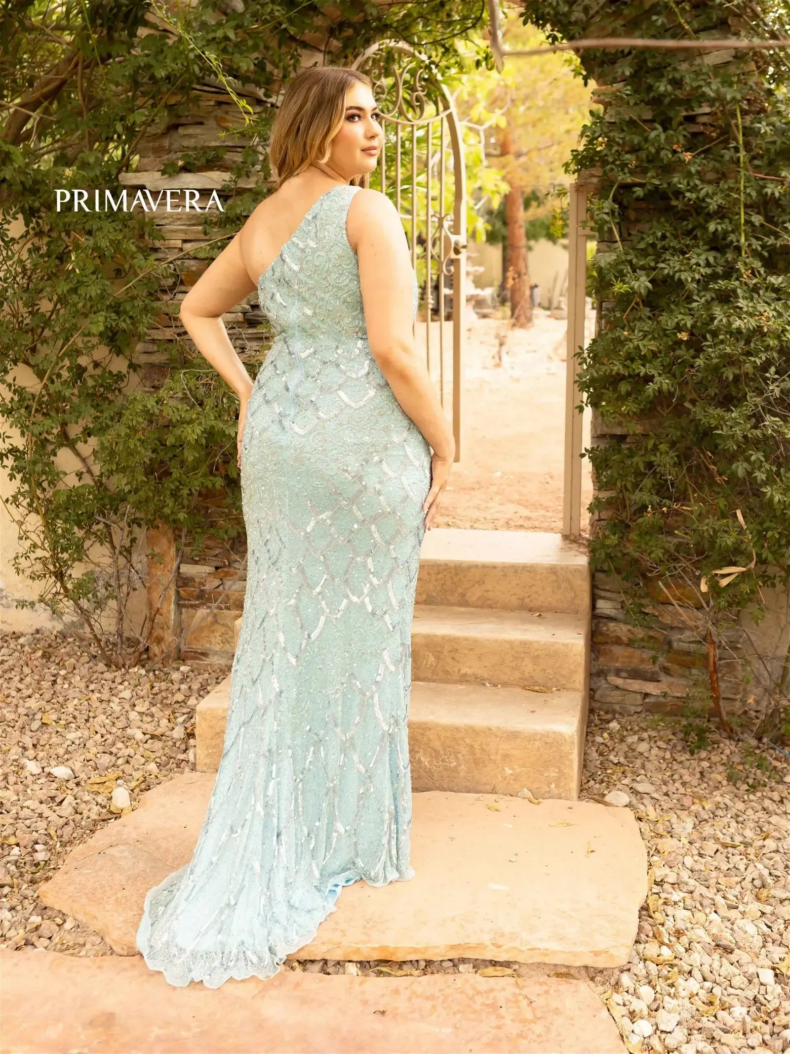 Primavera Couture 14002 Long Beaded Sequin Plus Size One Shoulder Prom Dress Formal Gown