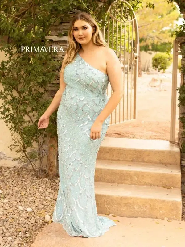 Primavera Couture 14002 Long Beaded Sequin Plus Size One Shoulder Prom Dress Formal Gown