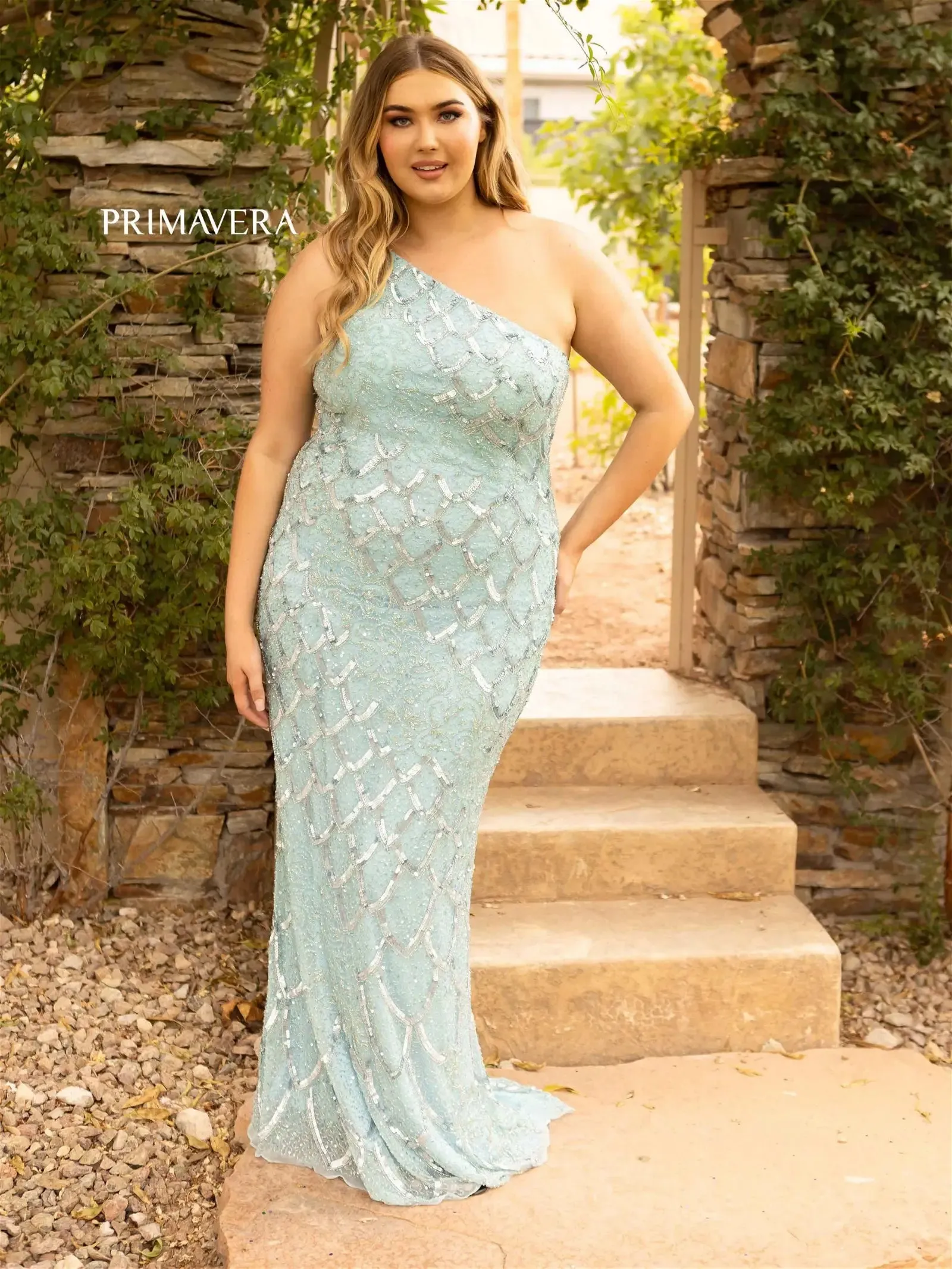Primavera Couture 14002 Long Beaded Sequin Plus Size One Shoulder Prom Dress Formal Gown