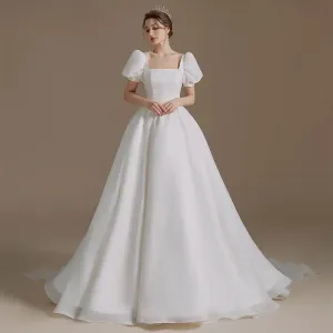 Puff Sleeve Wedding Dress Bow Boho