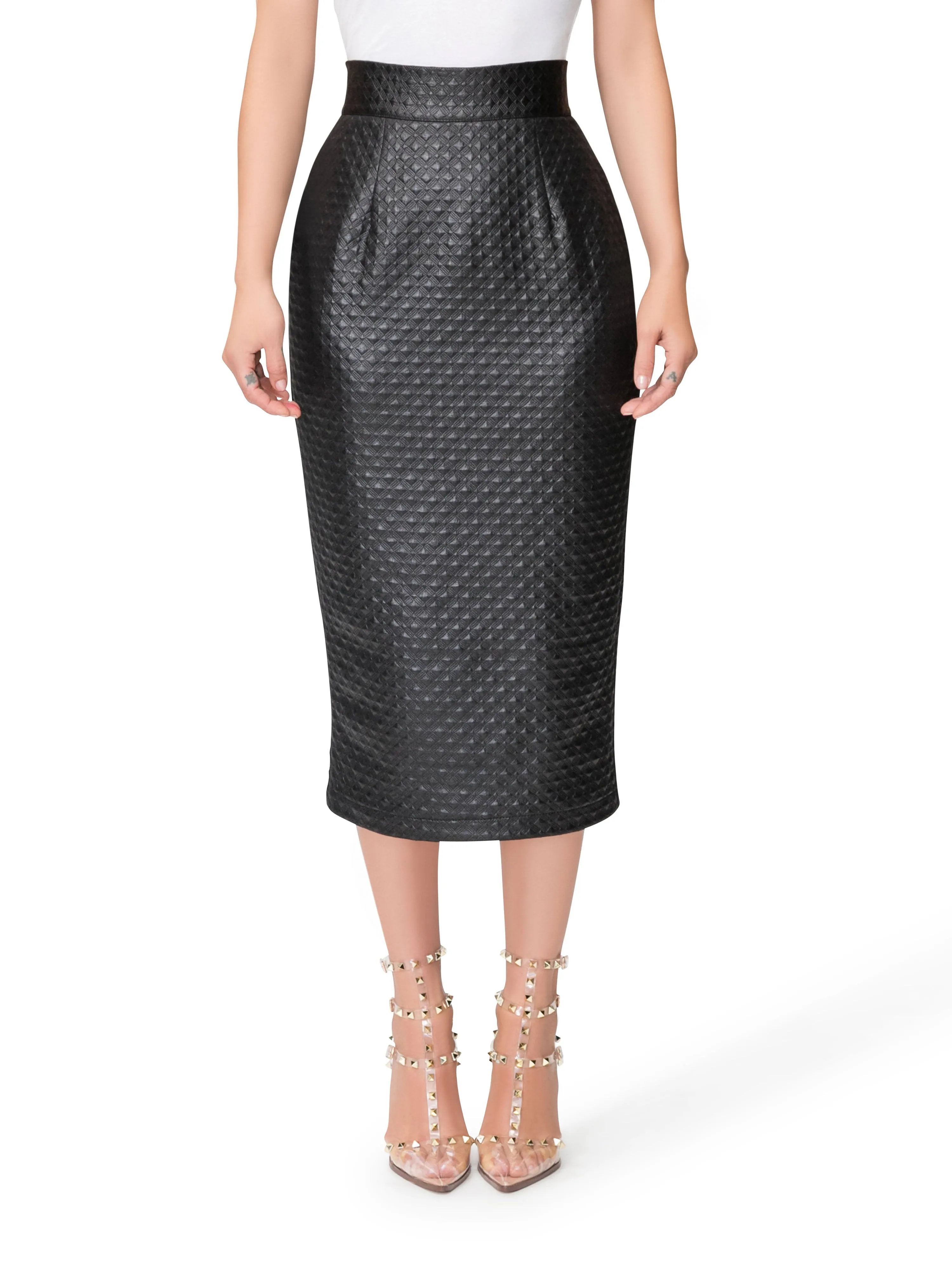 "Holly" Black Textured Pencil Skirt