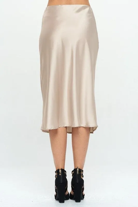 RENEE C. Solid Satin Midi Skirt