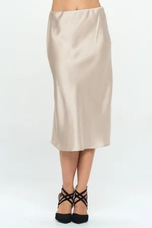 RENEE C. Solid Satin Midi Skirt