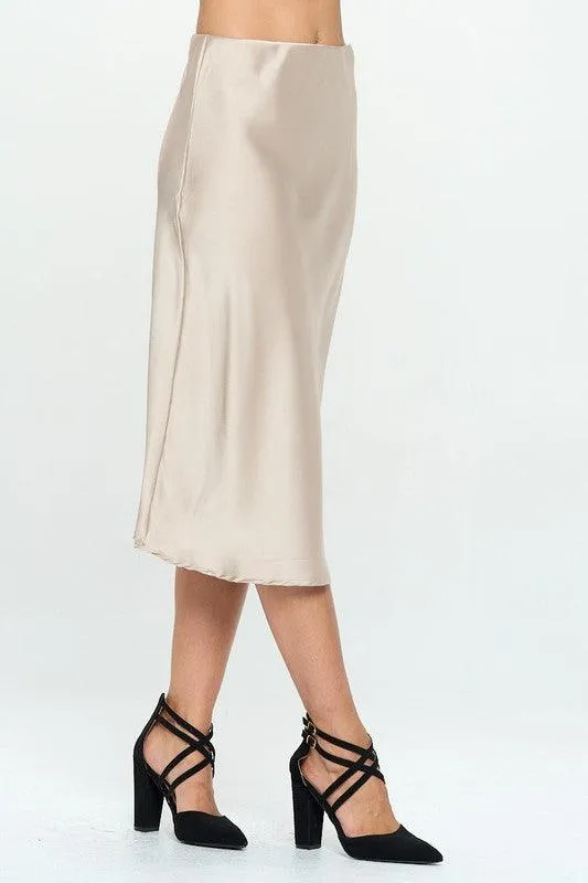 RENEE C. Solid Satin Midi Skirt