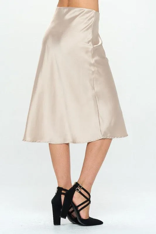RENEE C. Solid Satin Midi Skirt